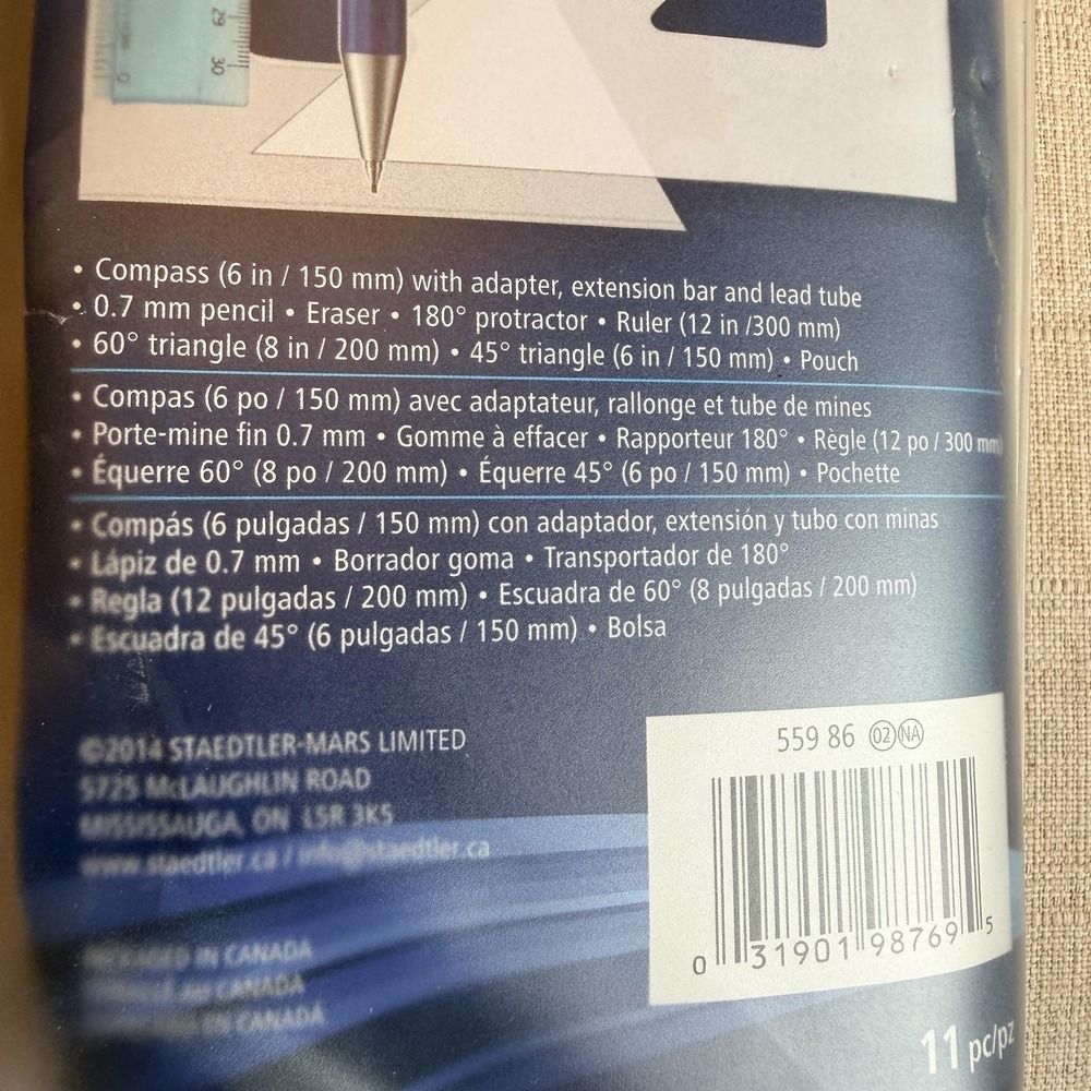 Staedtler Mars Super Math Set 11 Pc Blue Geometry Compass Ruler School Students - Picture 8 of 11